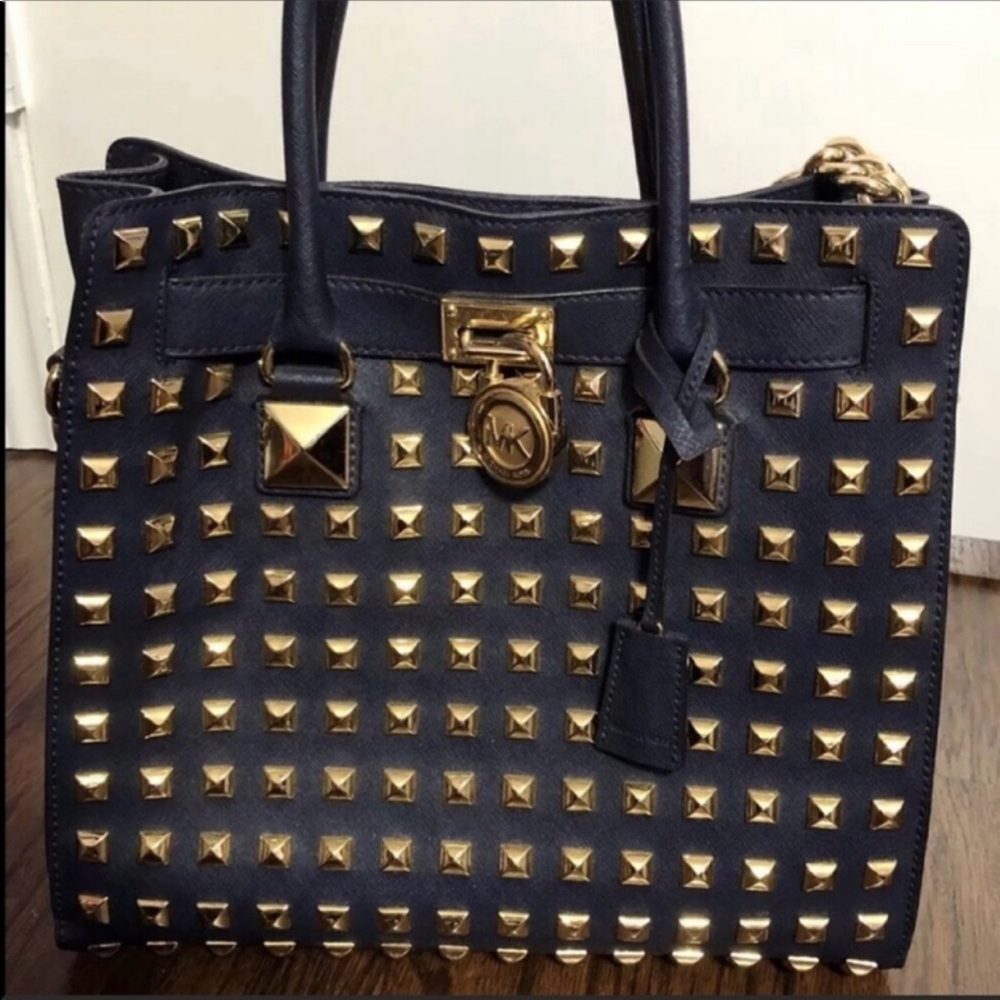 Michael kors large navy studded hamilton bag